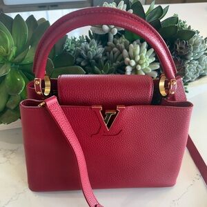Louis Vuitton Capucines PM Taurillon Red Leather Bag with Gold Hardware